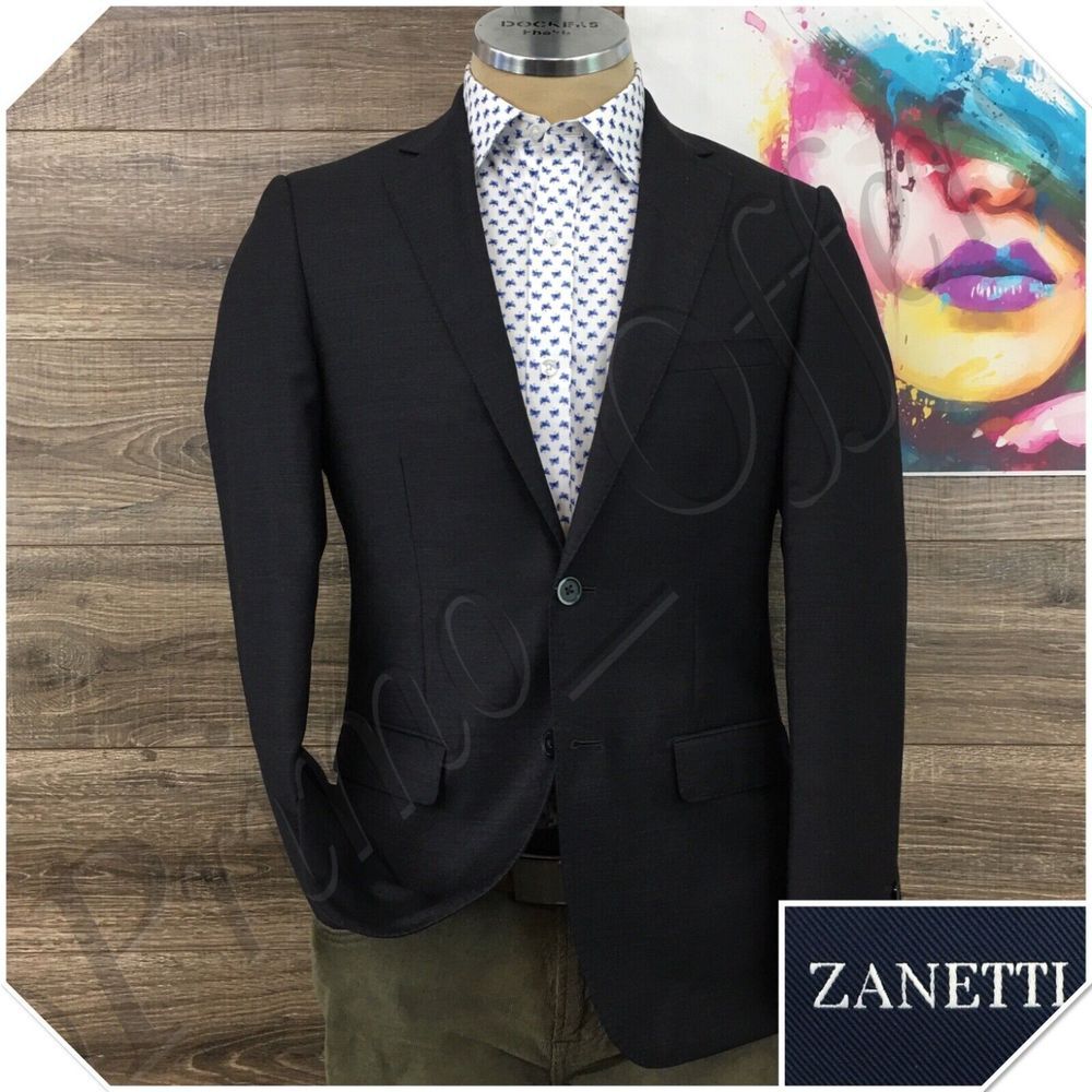 Zanetti Mens Blazer Sport Coat Two Button‎ Casual Jacket Size 40R Gray Wool Suit